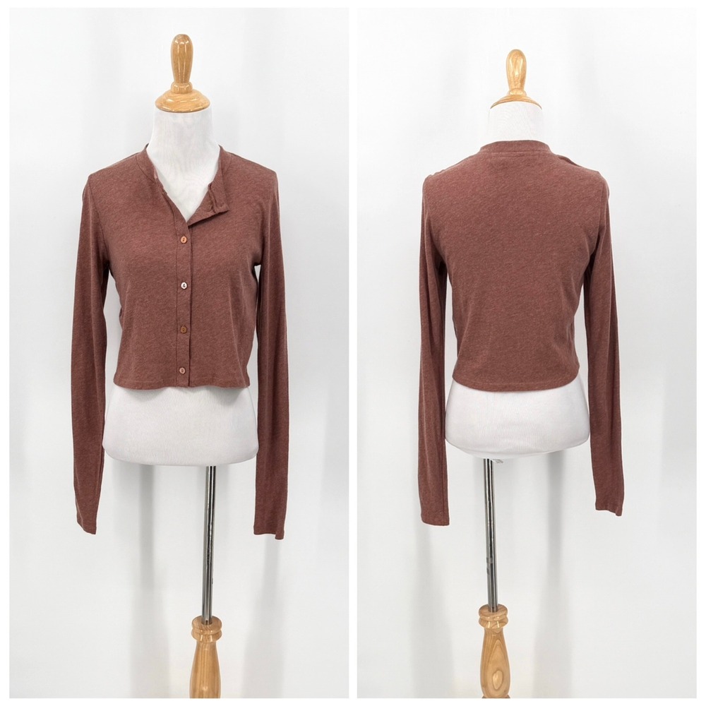 ENZA COSTA Cashmere Cropped Cardigan Women Medium Sienna Heather Long Sleeve NEW